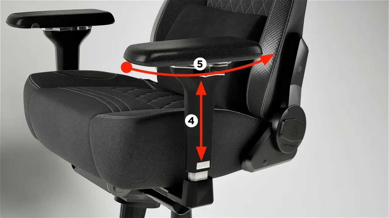 Close-up of the 3D adjustable armrest on the Aether Pro.